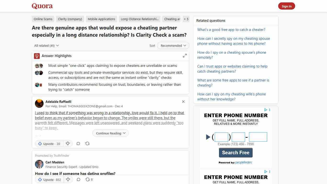 Are there genuine apps that would expose a cheating partner especially in a long distance relationship? Is Clarity Check a scam? - Quora